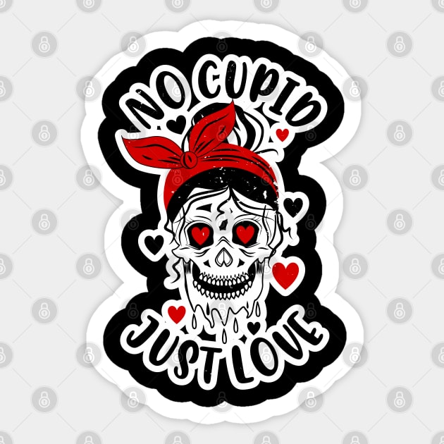 Anti Valentines Day No Cupid Just Love Skull Girl Messy Bun Sticker by alcoshirts